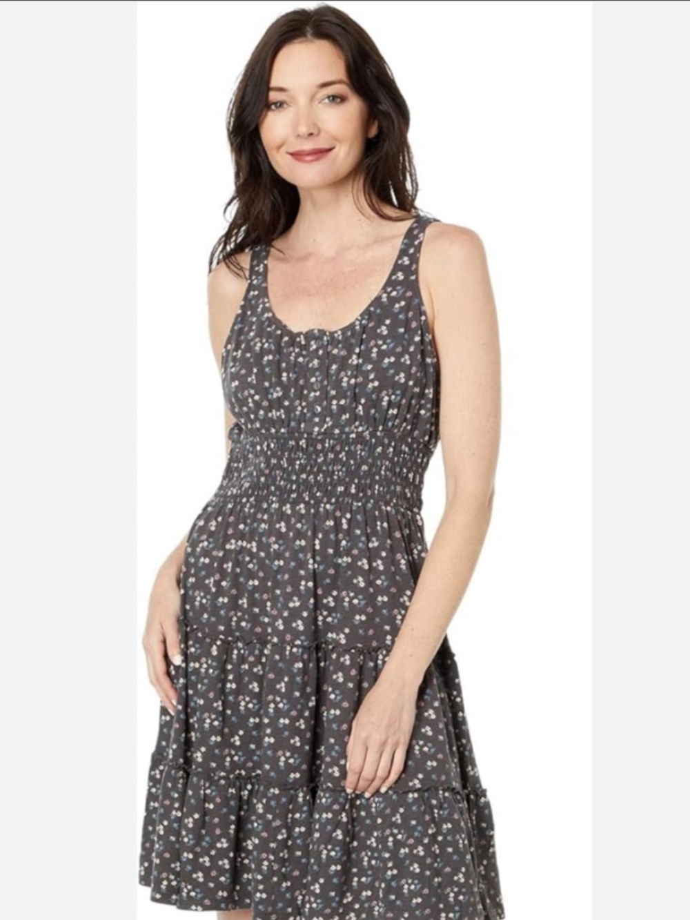 Lucky Brand Charcoal Floral Smocked Mini Dress